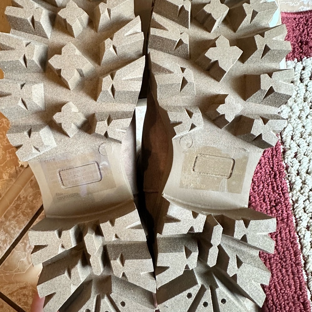 JustFab Tan Heeled Boots with Cream Fur Trim - Picture 9 of 13